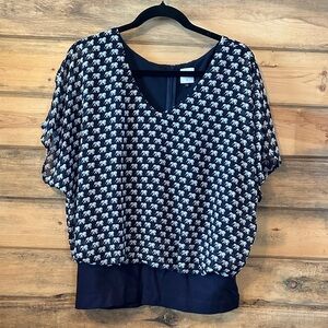 CAbi Navy and White Elephant Print Blouse